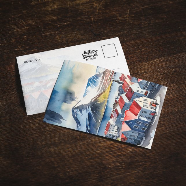 Reykjavik Island Wasserfarben-Postkarte Einladung (Von Creator hochgeladen)
