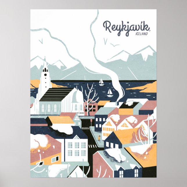 Reykjavik, Islande, affiche Voyage (Devant)