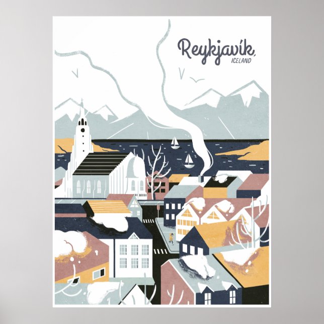 Reykjavik, Islande, affiche Voyage (Devant)