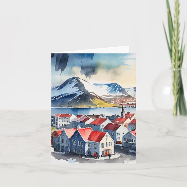 Reykjavik Isländische Wasserfarbe Karte (Vorderseite)