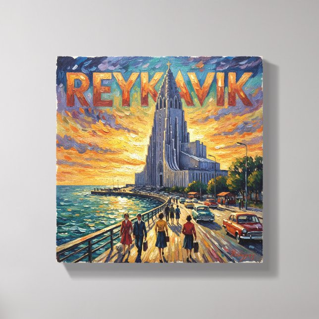 Reykjavik Waterfront Glow Church Canvas Leinwanddruck (Vorderseite)