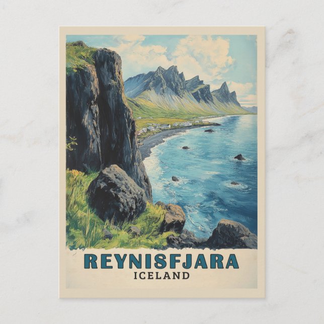 Reynisfjara Beach Island Vintage Travel Postkarte (Vorderseite)