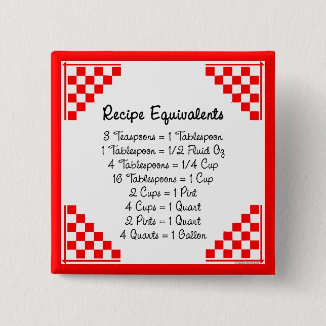 Rezept Äquivalente Küchenhilfen Schaltfläche Button (Vorderseite)