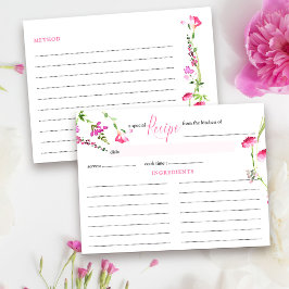Rezept Card Feminine Pink Wildblume Brautparty Postkarte