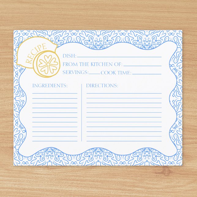 Rezept Card Italienisches Zitrus Lemon Brautparty (Chic, whimsical recipe card, perfect to include in a mediterranean bridal shower invitation. )