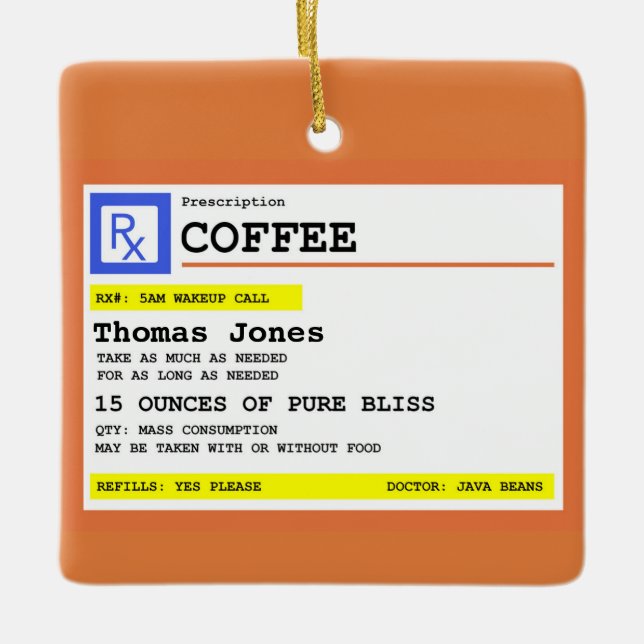 Rezept Coffee Square Personalisiert Keramikornament (Vorderseite)