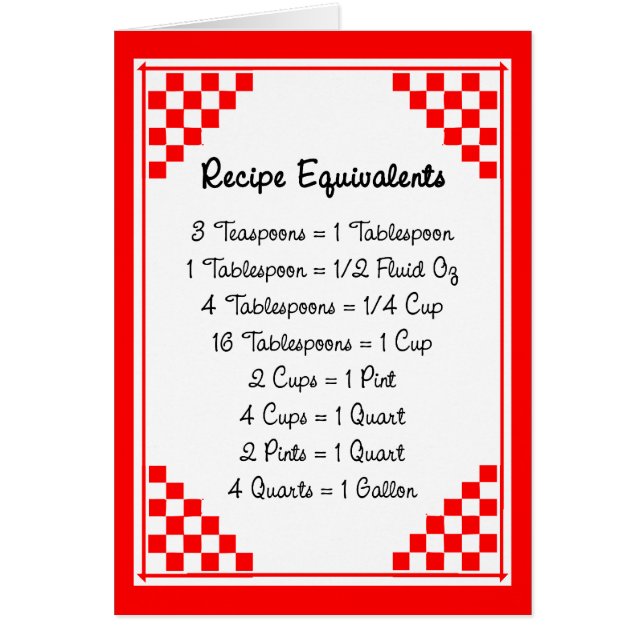 Rezept Entsprechungen Küchenhilferkarte (Vorne)