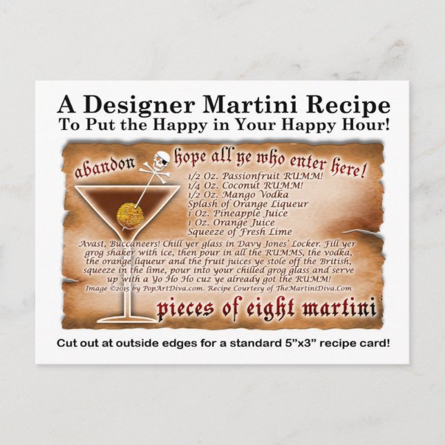 Rezept für acht tropische Martini-Exemplare Postka Postkarte (Vorderseite)