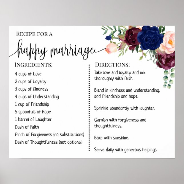 Rezept für ein glückliches Eheschild für ein Gesch Poster (Vorne)