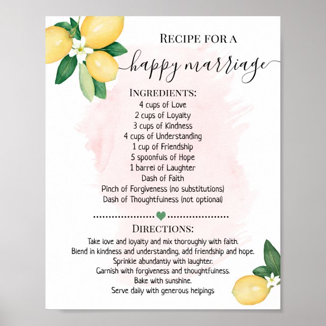 Rezept für ein glückliches Heiratsgeschenk Lemon r Poster (Vorne)