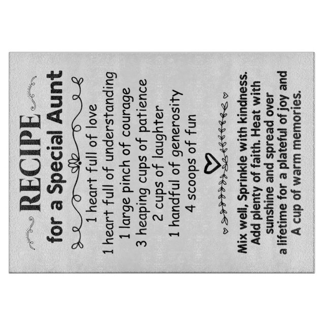 Rezept für eine besondere Tante Geschenk Muttertag Schneidebrett (Vorderseite)