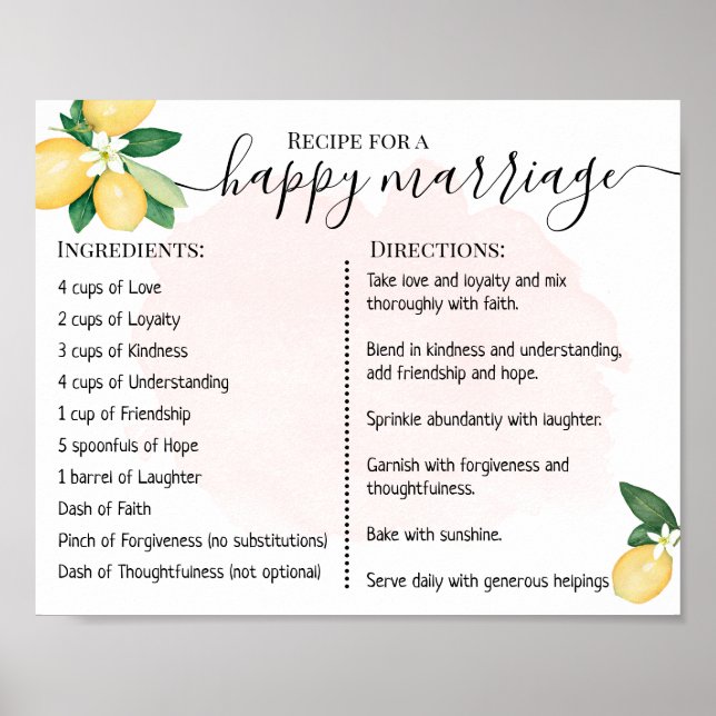 Rezept für eine glückliche Ehe New Lemons Pink Poster (Vorne)
