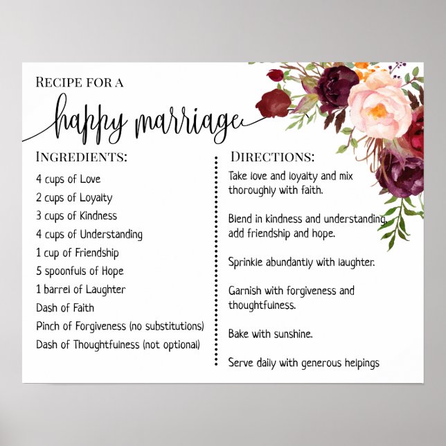 Rezept für eine glückliche Hochzeit frisch verheir Poster (Vorne)