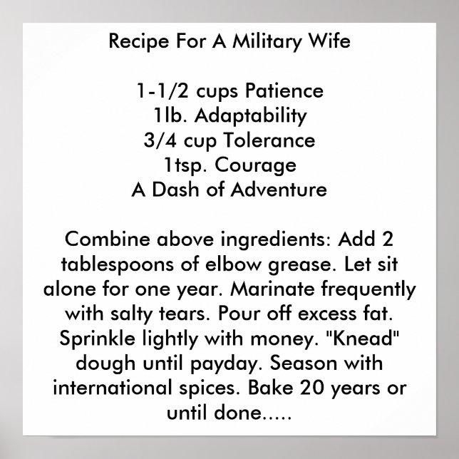 Rezept für eine militärische Ehefrau Poster (Vorne)