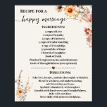 Rezept für glückliche Ehe Herbst-Wildblumen Poster<br><div class="desc">Klicken Sie auf "Design bearbeiten",  um das Layout zu personalisieren oder zu ändern (Textänderung,  Schriftart,  Schriftart). ** Bitte lesen Sie die vollständige Auflistung für die passende Einladung,  Brautparty-Spiele,  Tags und Signatur verfügbar**</div>