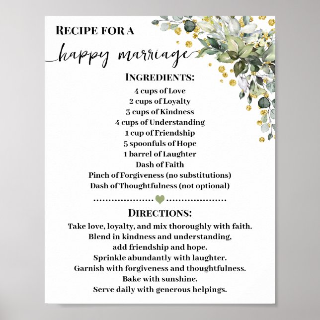 Rezept für glückliche Heirat Grüne Gold Geschenk Poster (Vorne)
