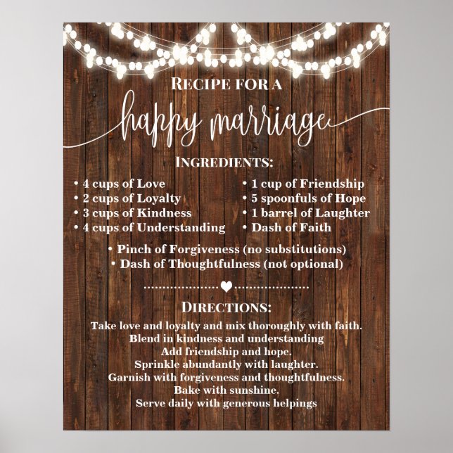 Rezept für glückliche Hochzeiten Poster (Vorne)