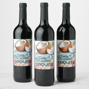 Rezept für selbstgemachtes Coquito Kokosstrand Weinetikett
