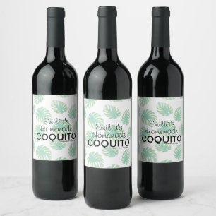 Rezept für selbstgemachtes Coquito Palmblatt Weinetikett