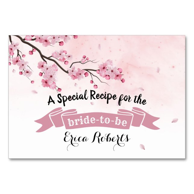 Rezept-Karte | Aquarellfarbenes rosa Brautparty Tischnummer (Vorderseite)