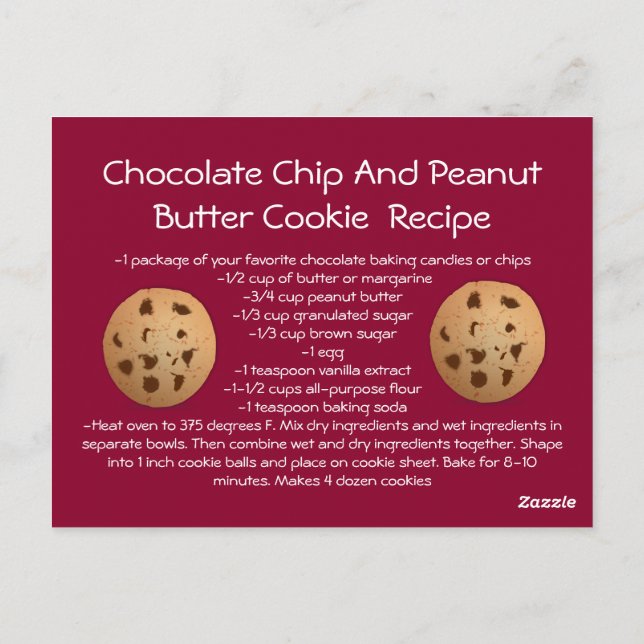 Rezept-Karte Chocolate Chip Erdnuss Butter Cookie Postkarte (Rückseite)