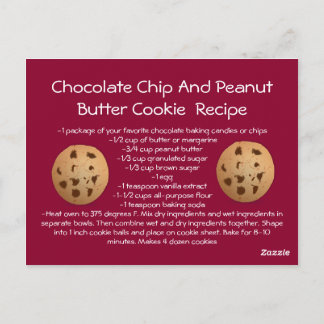 Rezept-Karte Chocolate Chip Erdnuss Butter Cookie Postkarte
