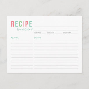 Rezept-Karte für aquamarines und rosa Brautparty Postkarte