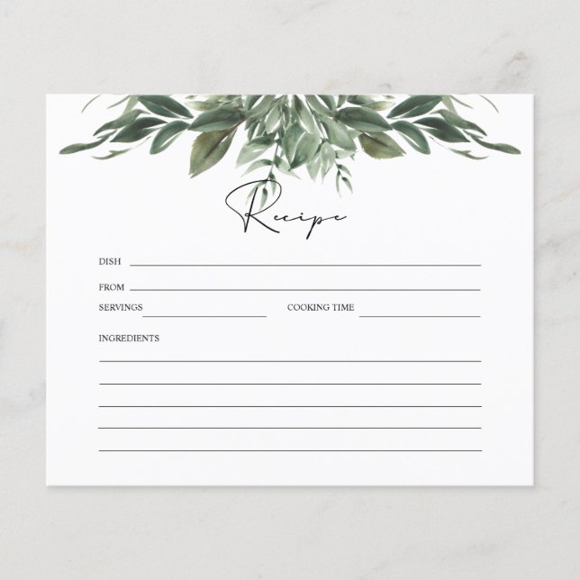 Rezept-Karte für botanisches Brautparty (Vorderseite)