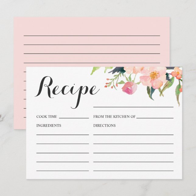 Rezept-Karte für botanisches Brautparty Begleitkarte (Vorne/Hinten)