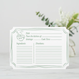 Rezept-Karte für Brautparty Elegante Seite Grün Mitteilungskarte