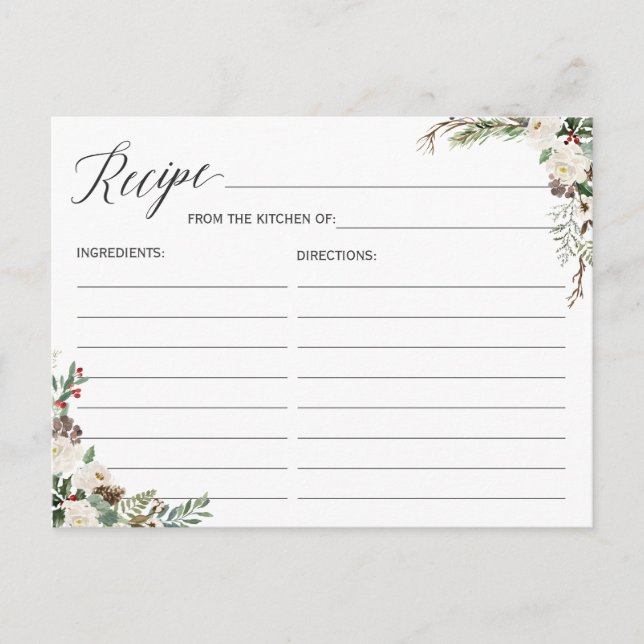 Rezept-Karte für den Bride Winter Rustikale Blüte Postkarte (Vorderseite)