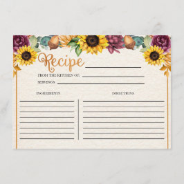 Rezept-Karte für den Herbst Sonnenblumen Begleitkarte
