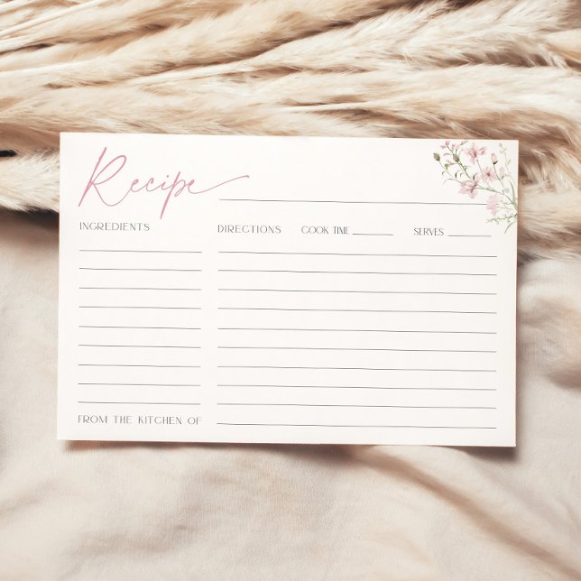 Rezept-Karte für die Wildblumen "Braut blush Pink" Einladung (Recipe card with blush pink flowers for bridal shower)