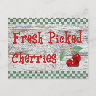 Rezept-Karte für frisch gepickte Kirschen Postkarte