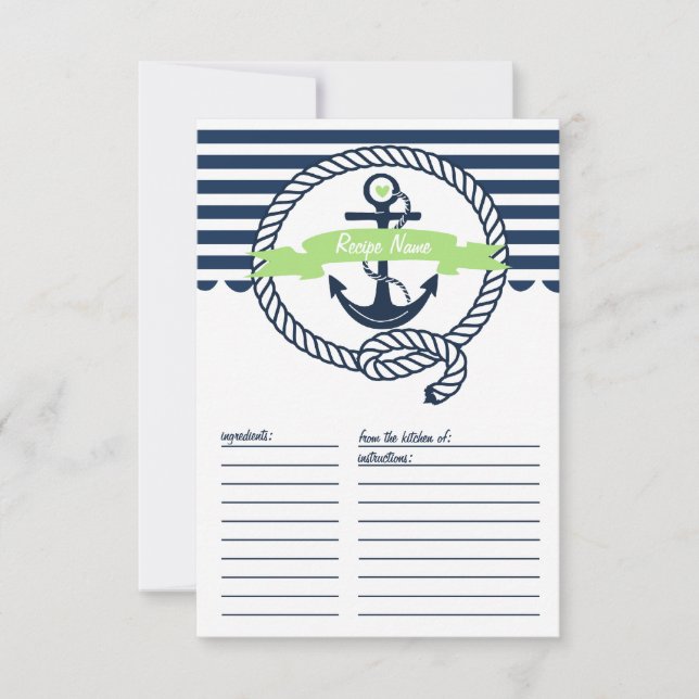 Rezept-Karte für Minze, Grün und Navy Nautical Str (Vorderseite)
