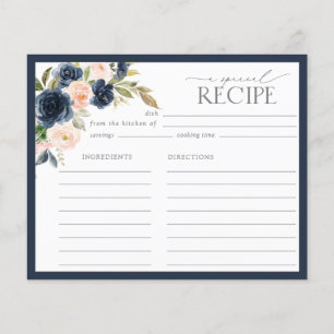Rezept-Karte für Navy Blue & Blush Floral Dusche