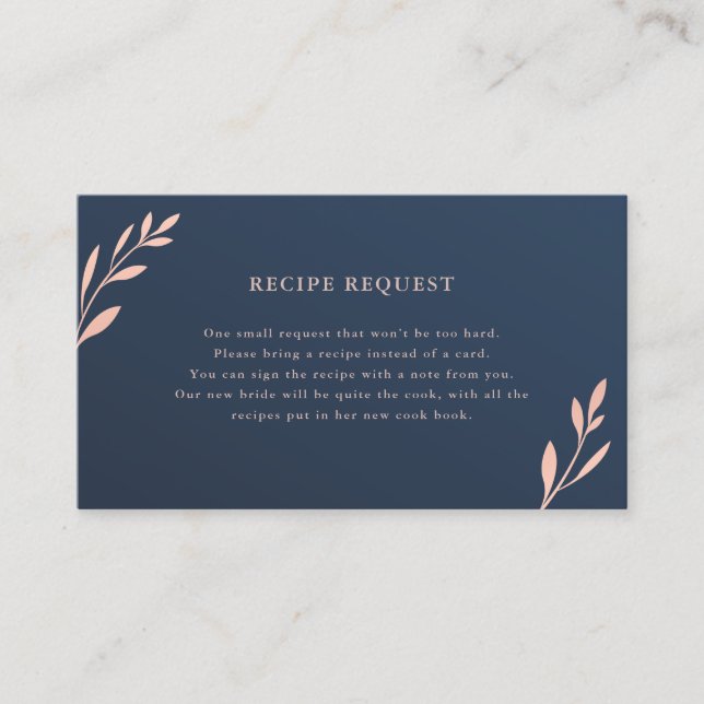 Rezept-Karte für Navy und Rosa Blätter Visitenkarte (Vorderseite)