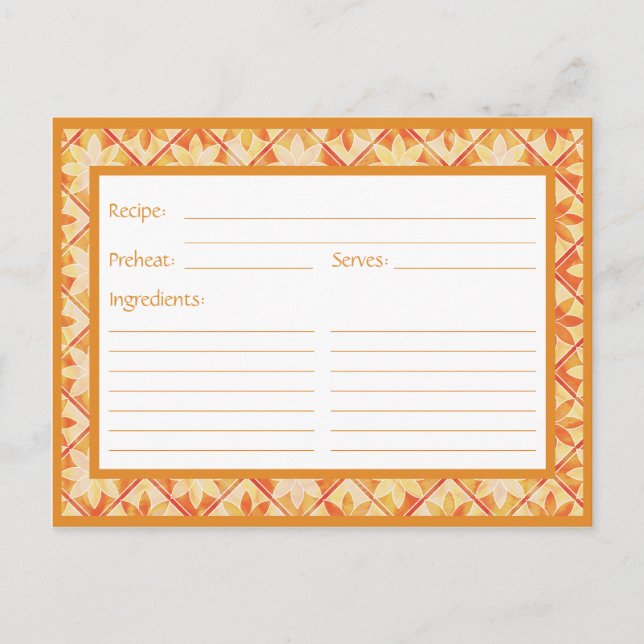 Rezept-Karte Herbst dekorative Blumenfliesen Postkarte (Vorderseite)
