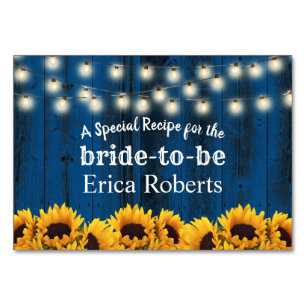 Rezept-Karte   Navy Blue Sunflowers Brautparty Tischnummer