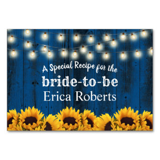 Rezept-Karte | Navy Blue Sunflowers Brautparty Tischnummer