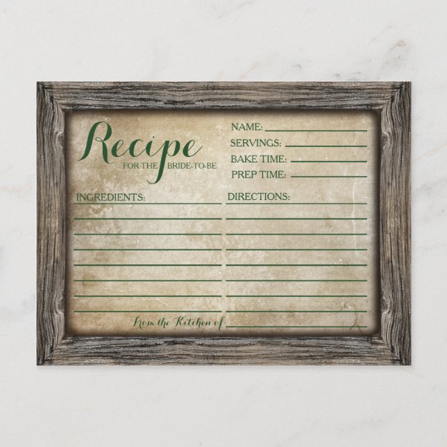 Rezept-Karte | Rustikale Kalligrafiekarte Postkarte (Vorderseite)