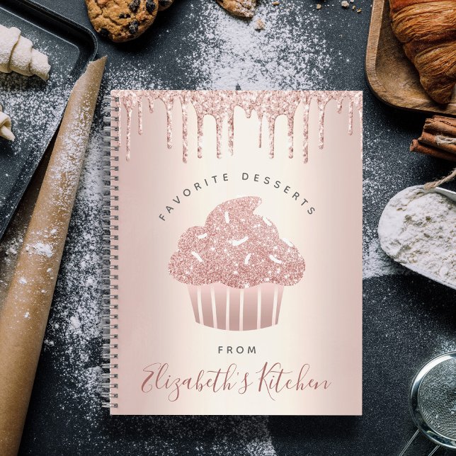 Rezept Kochbuch Cupcake Bäckerei Rose Gold Glitzer Notizbuch (Von Creator hochgeladen)