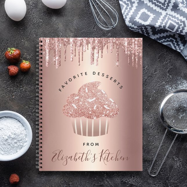 Rezept Kochbuch Cupcake Rose Gold Kupfer Glitzer Notizbuch (Von Creator hochgeladen)