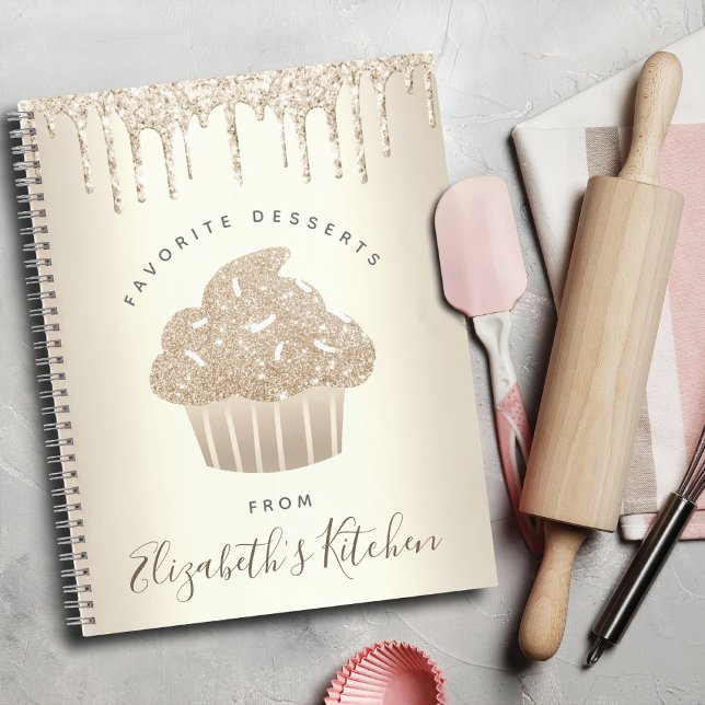 Rezept Kochbuch Kuchen Bäckerei Gold Glitzer Tropf Notizbuch (Von Creator hochgeladen)