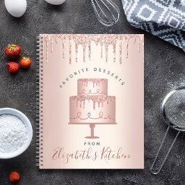 Rezept Kochbuch Kuchen Bäckerei Rose Gold Glitzer  Notizbuch