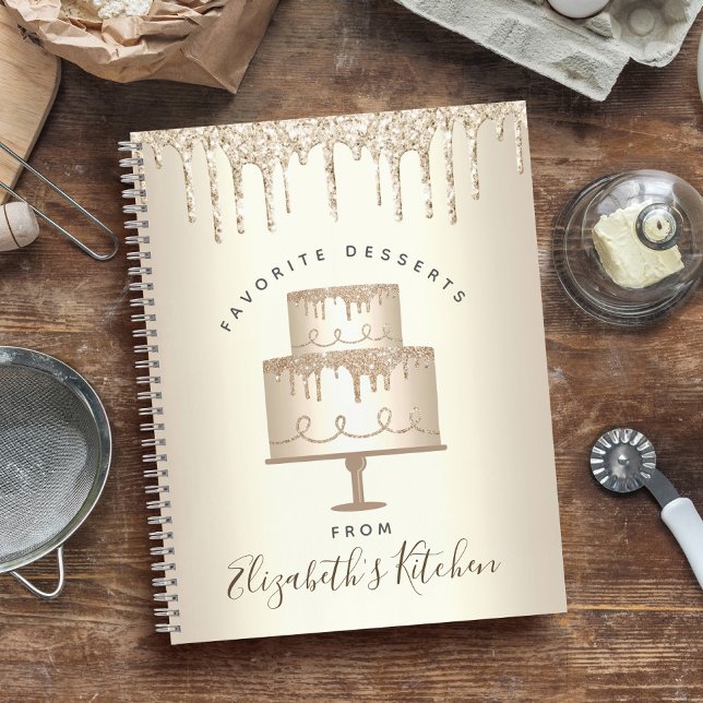 Rezept Kochbuch Kuchen Gold Glitzer Tropfen Bäcker Notizbuch (Von Creator hochgeladen)
