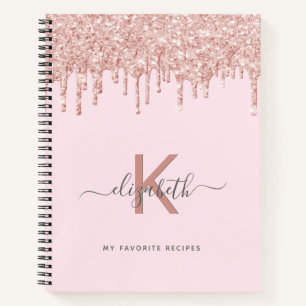 Rezept Kochbuch Rose Gold Glitzer Monogramm Notizbuch