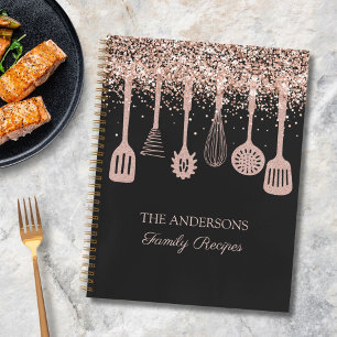 Rezept Kochbuch Roségold Glitter Küchenutensilien Notizbuch