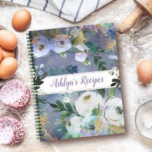 Rezept Kochbuch Vintag blaues Blumenwasser Notizbuch