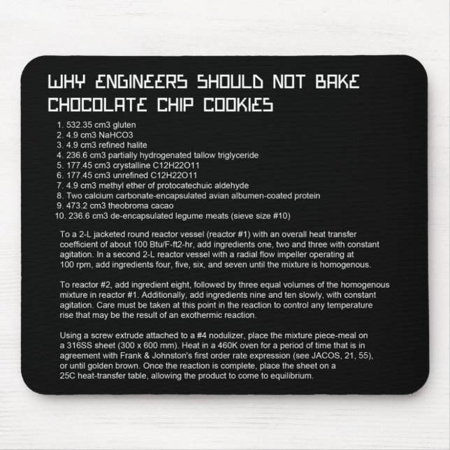 Rezept-Mousepad des Funny Engineer Mousepad (Vorne)